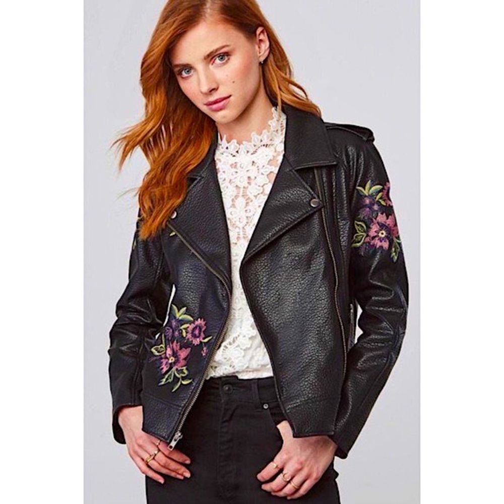 Embroiled Leather Jacket- Floral Print